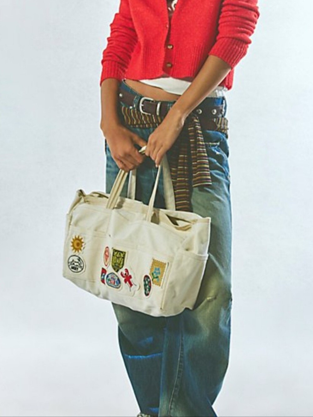 Free People Kiss My Patch Carryall Canvas Bag.16"×10.5"×5.5"